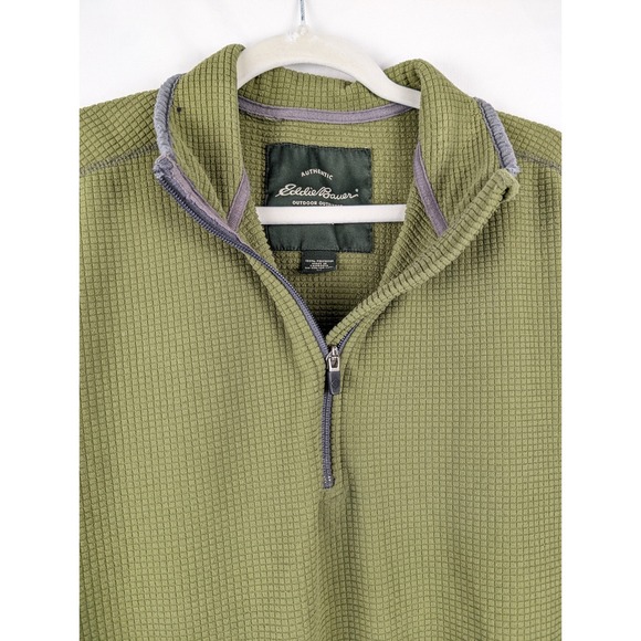 Eddie Bauer Mens Green Waffle Knit 1/4 Zip Pullover Fleece Sweater M Outdoor - Picture 4 of 10